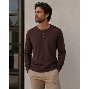 GUSTIN Maroon Long Sleeve Henley Shirt Top  Mens Size XL